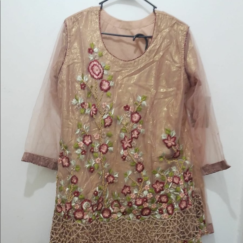 Peach & red Pakistani embroidered sharara gharara